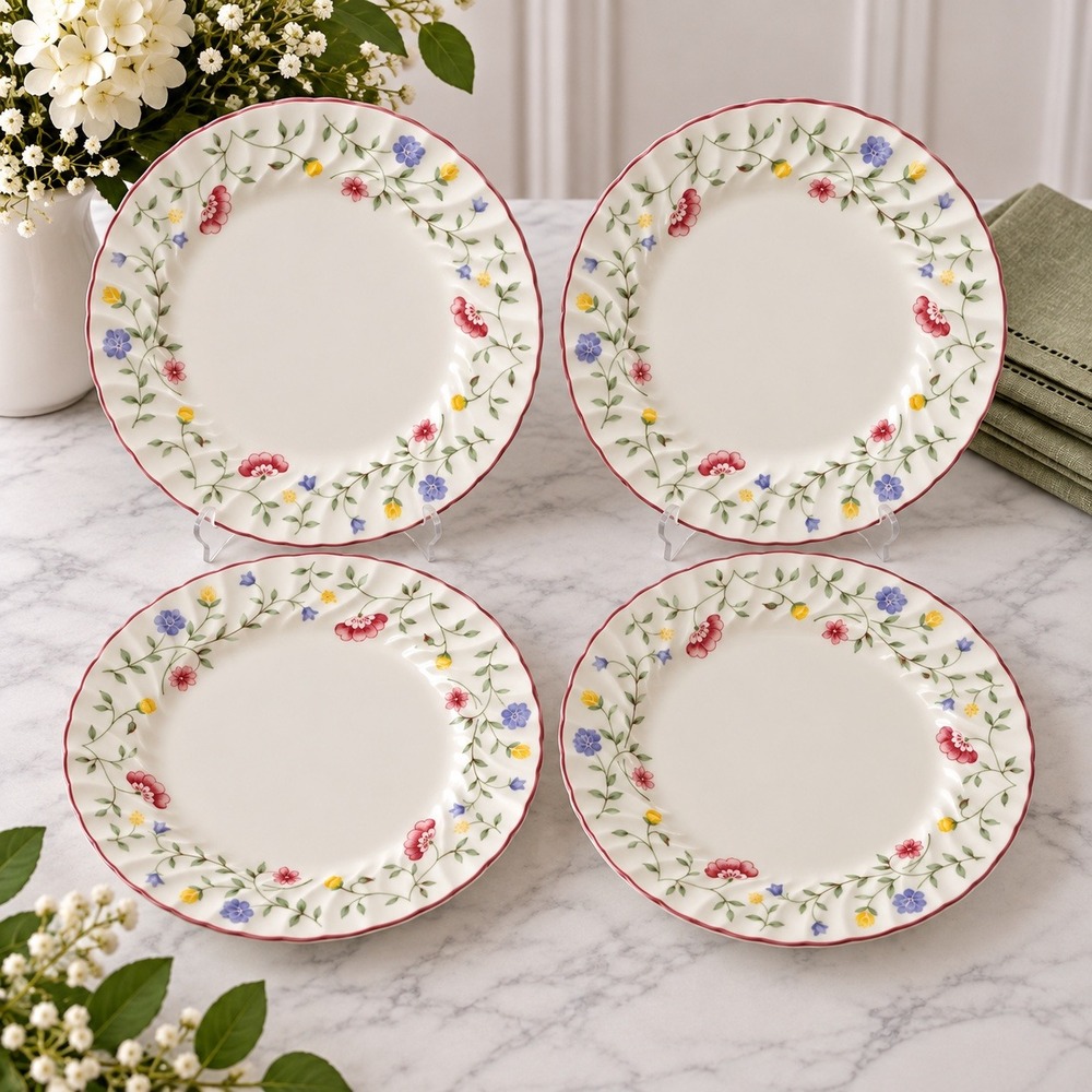 Johnson Bros Salad Plates 8 In White Floral Scalloped Made in England Set of4